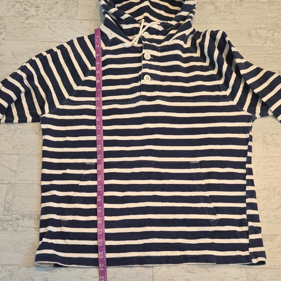 J. Crew Striped Navy & White Hooded Pullover Shirt Size Medium Hoodie Sweatshirt - Picture 4 of 8